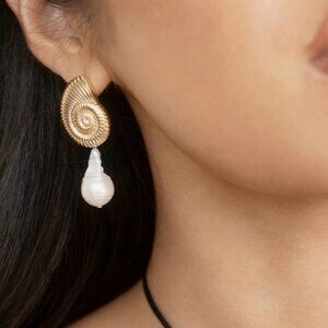 NEW Shell Freshwater Pearl Drop Earrings 18k gold plated by ETTIKA